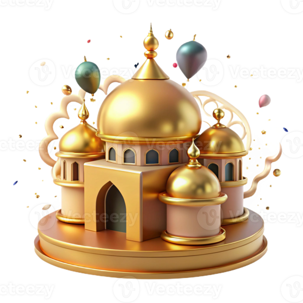 elegant vintage Eid Mubarak Mosque Dome Golden Detail Cutout authentic png