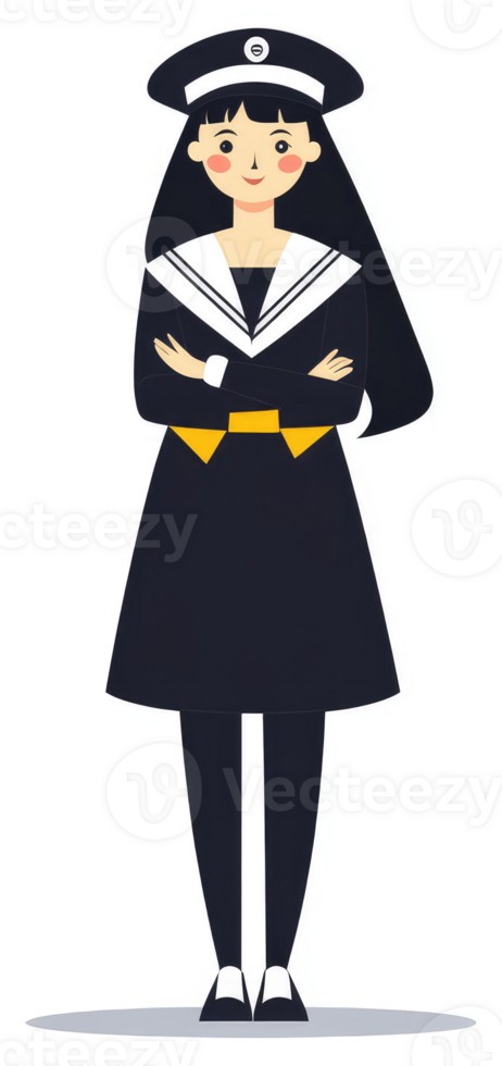 A cartoon illustration of a girl in a navy uniform. png