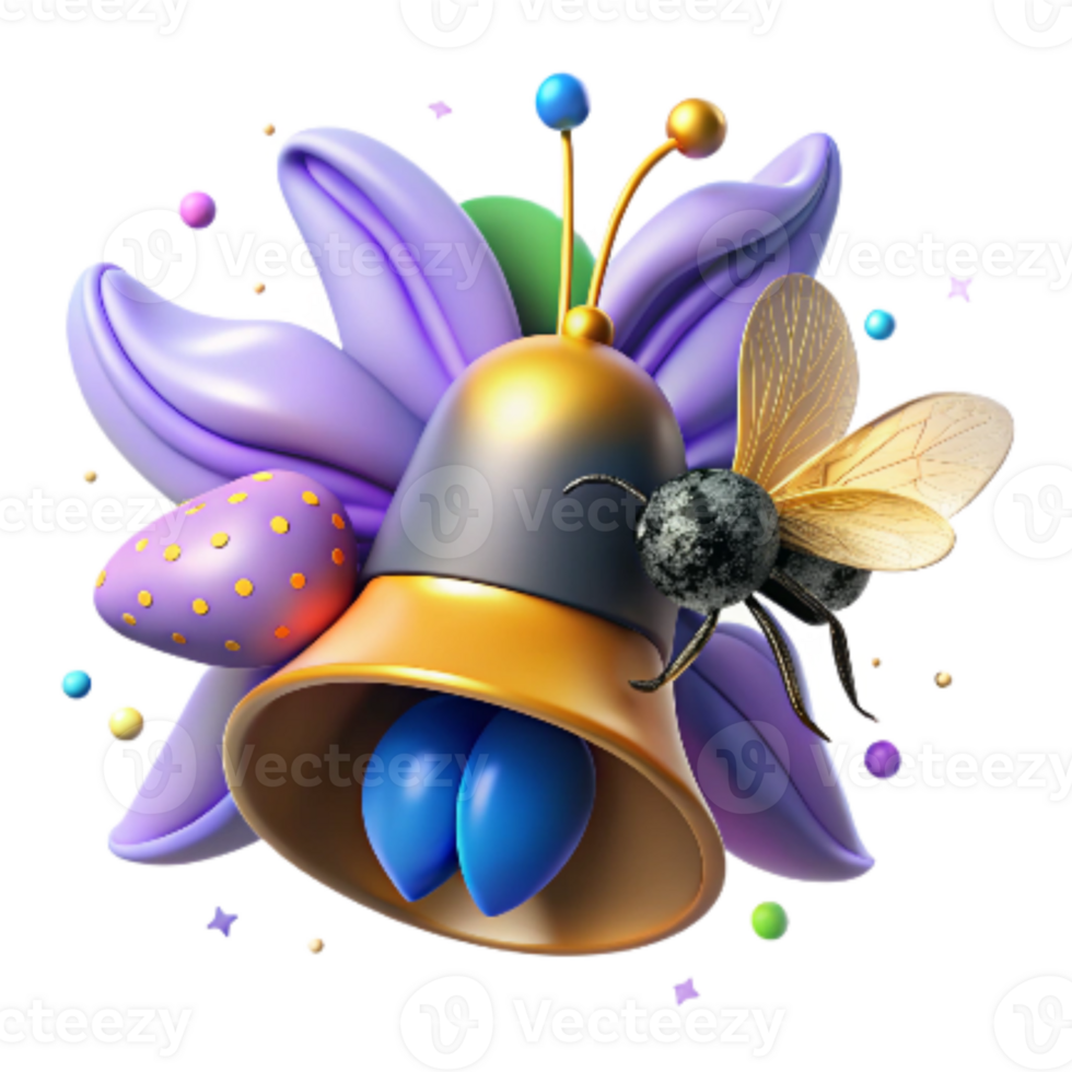 impressive traditional Bee on Bluebell Flower Isolated authentic png