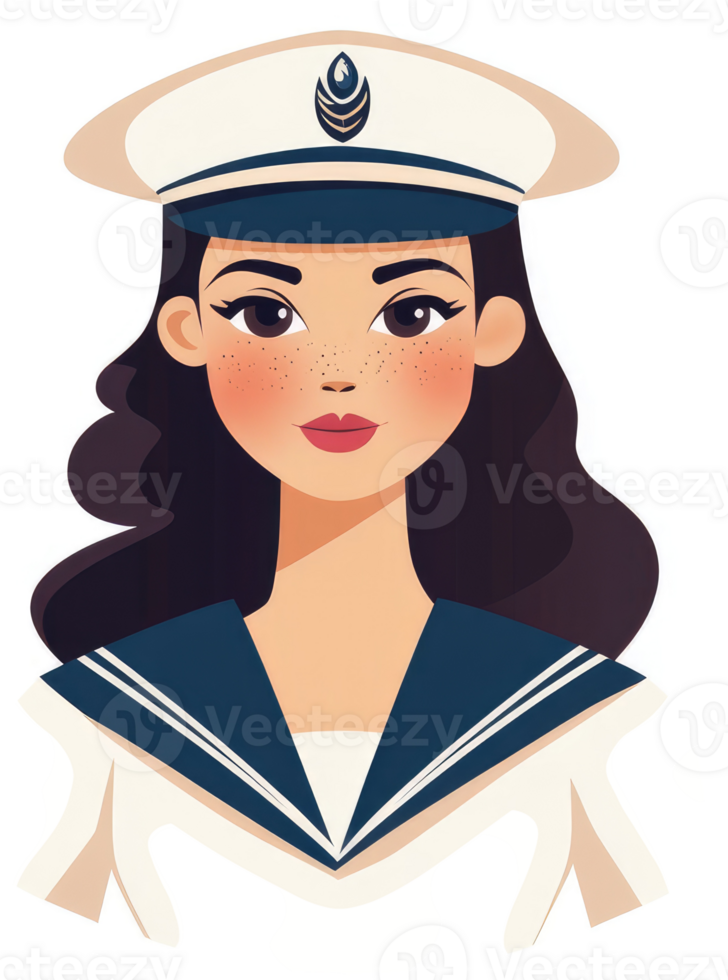 A young woman in a sailor-style uniform and cap. png