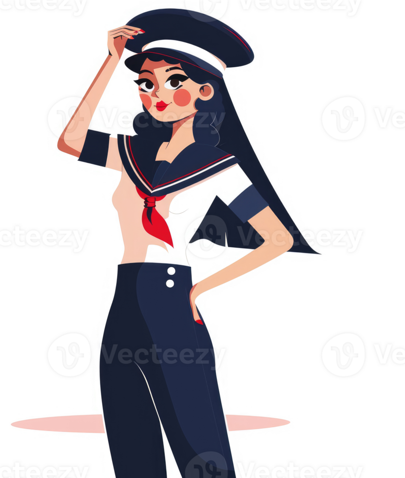A stylish illustration of a girl in a sailor outfit. png