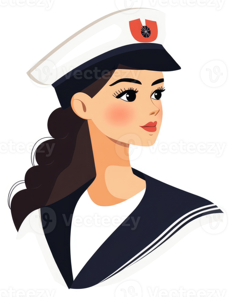A stylized illustration of a female sailor in profile view. png