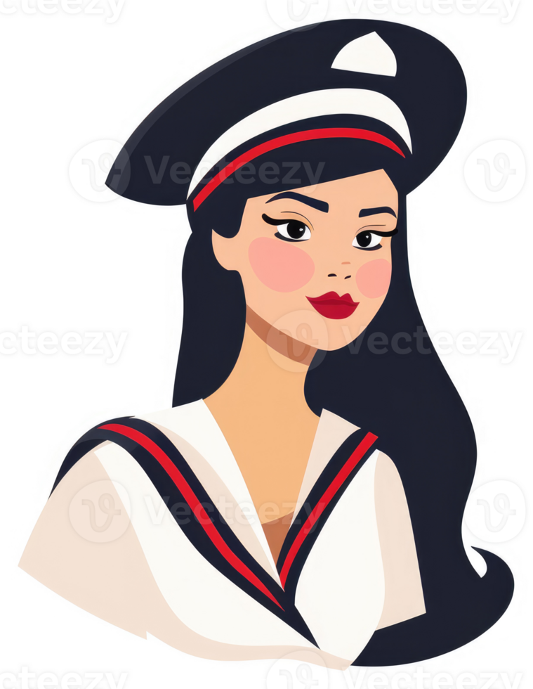 A stylish female character in a sailor-inspired uniform. png