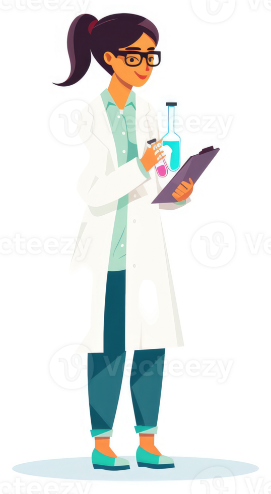 A female scientist meticulously records observations in a laboratory setting. png