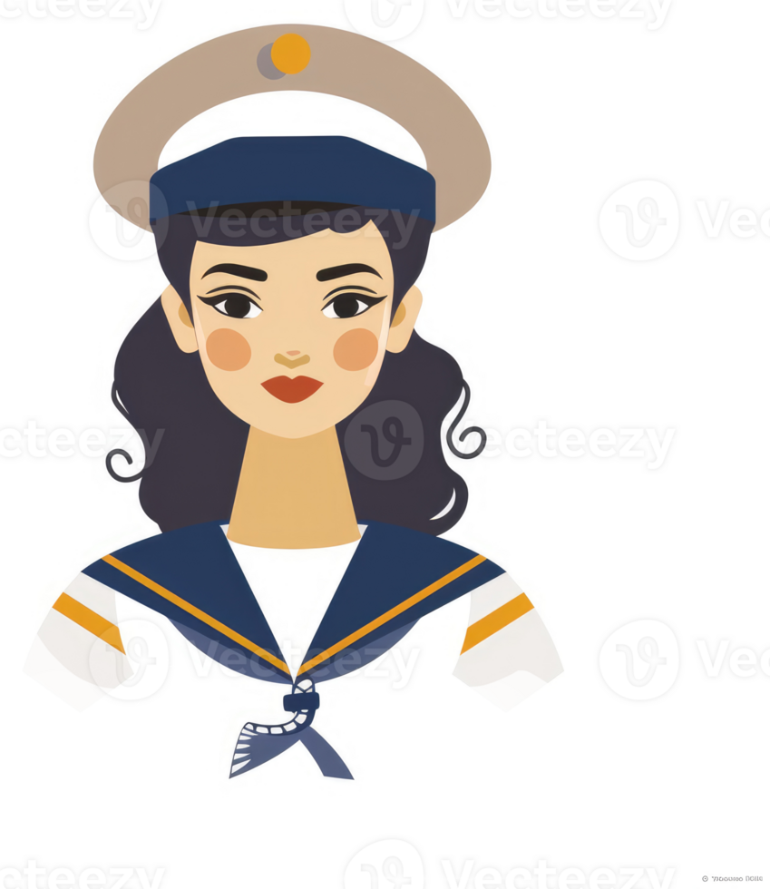 A stylized illustration of a female sailor in a navy uniform. png
