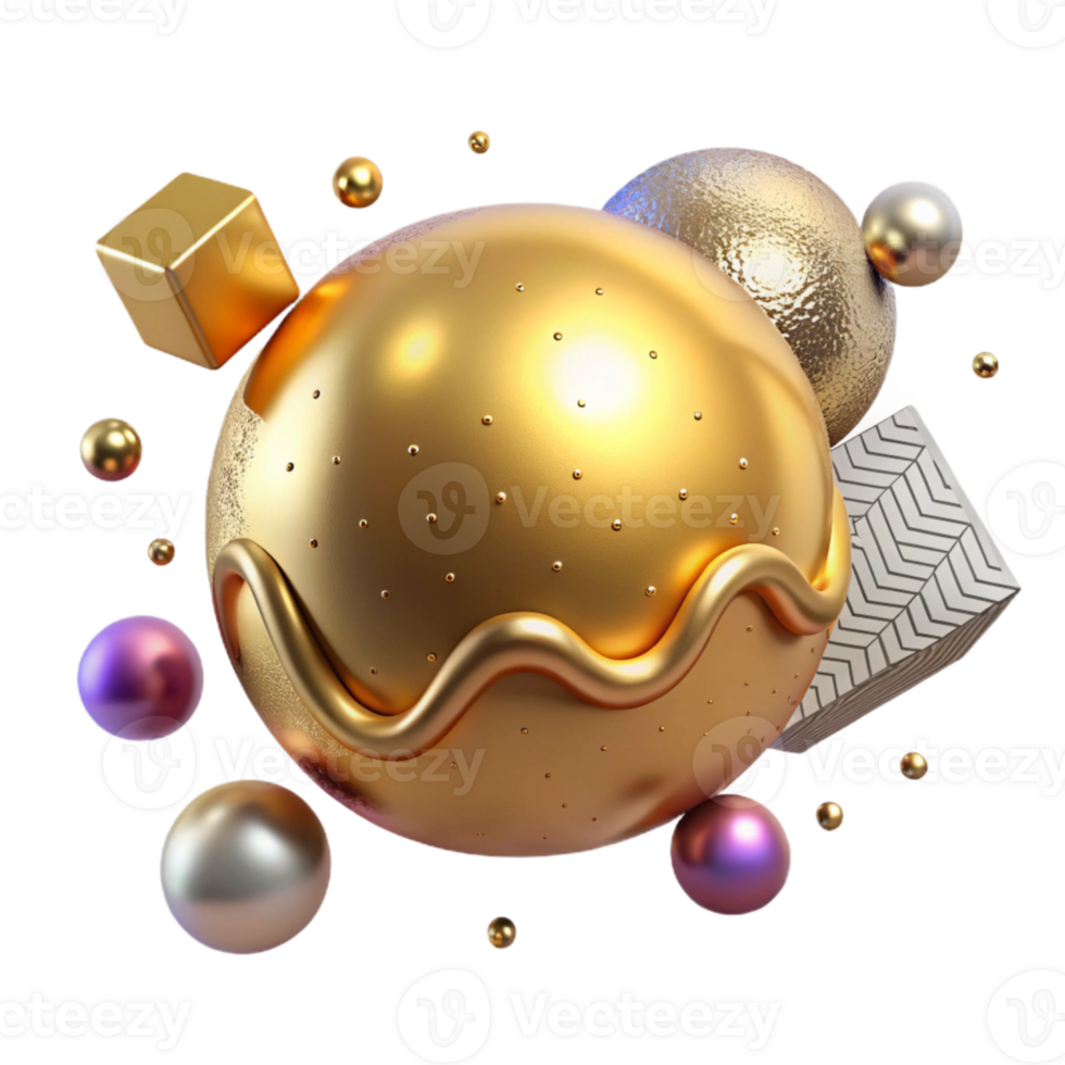 wonderful creative Floating Sphere Metallic Gold Isolated Element original png