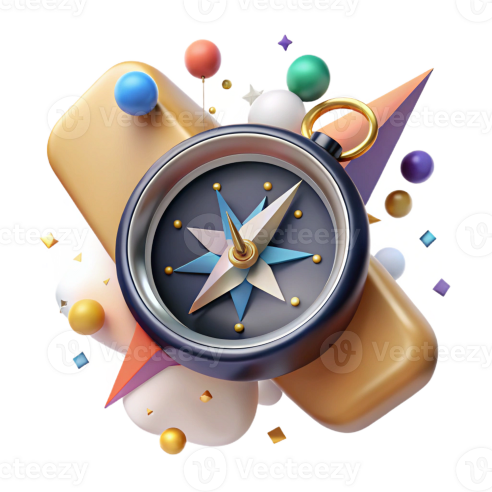 dramatic vintage Compass Pointing North with Transparent Background and Shadow png