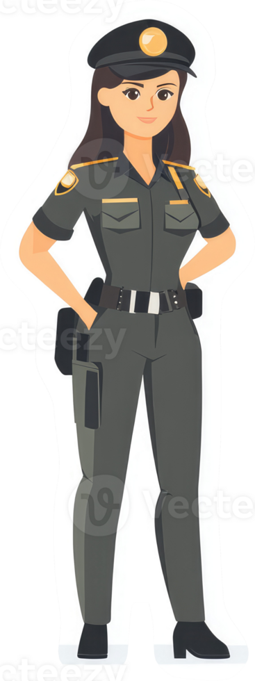 A cartoon illustration of a female security guard in uniform. png