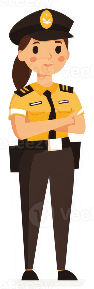 A female security guard in uniform, arms crossed. png