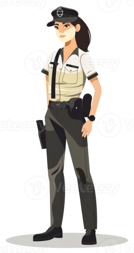 A female security officer in a light beige and dark gray uniform. png