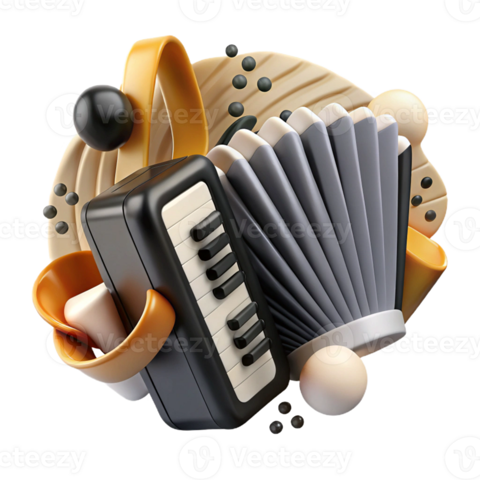 elegant rustic Accordion Keys Close Up Black and White Cutout on Transparent Background premium png