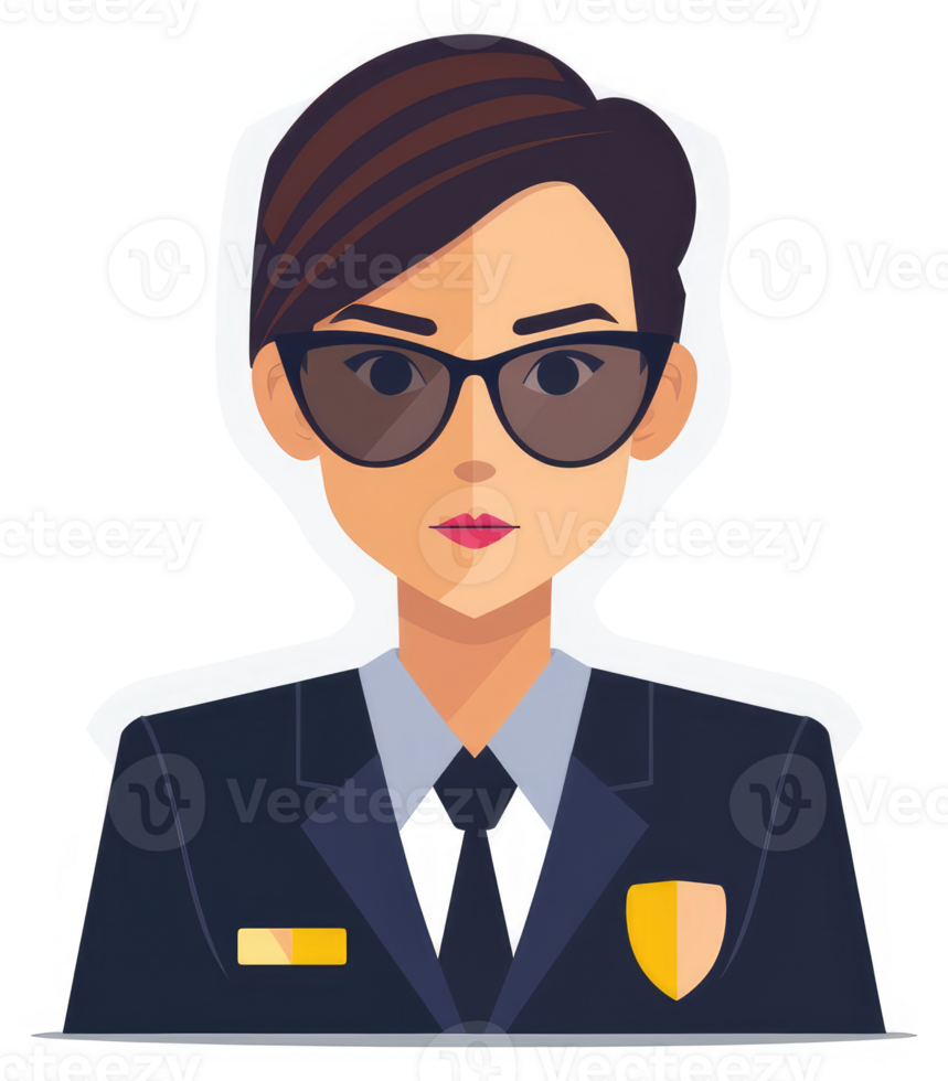 A stylized illustration of a woman in a formal uniform, wearing sunglasses. png