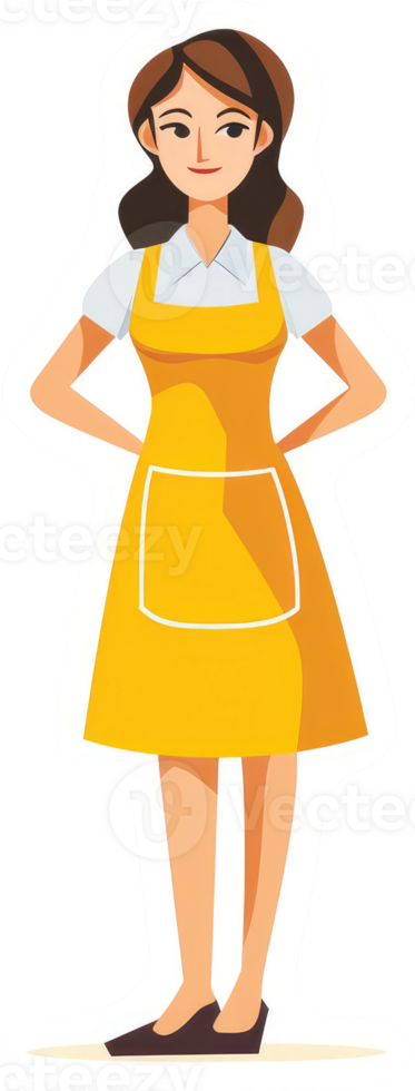 A cartoon illustration of a woman wearing a yellow apron. png