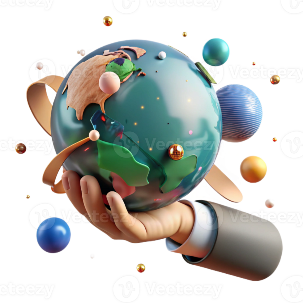 beautiful modern Globe in Hand Realistic Shadow Transparent Background exclusive png