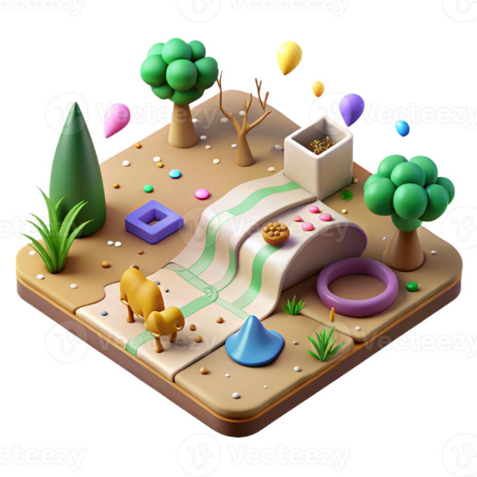 magnificent rustic City Park Map with Wildlife Icons Isolated Detailed Illustration high quality png