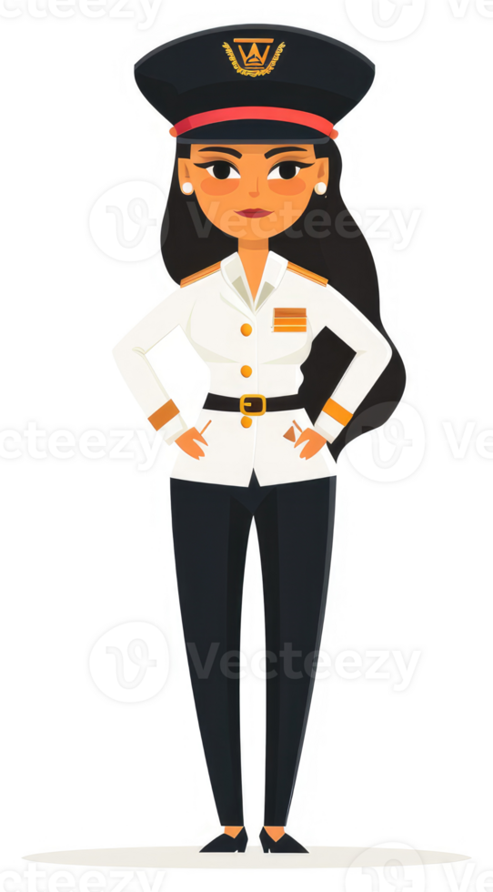A confident female officer in formal uniform. png