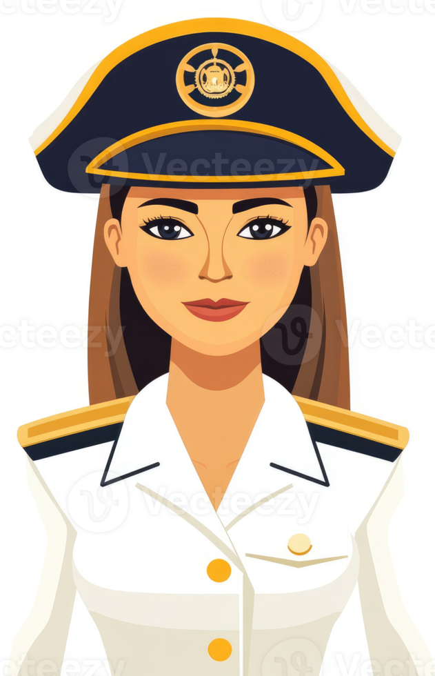 A female naval officer in a formal uniform. png