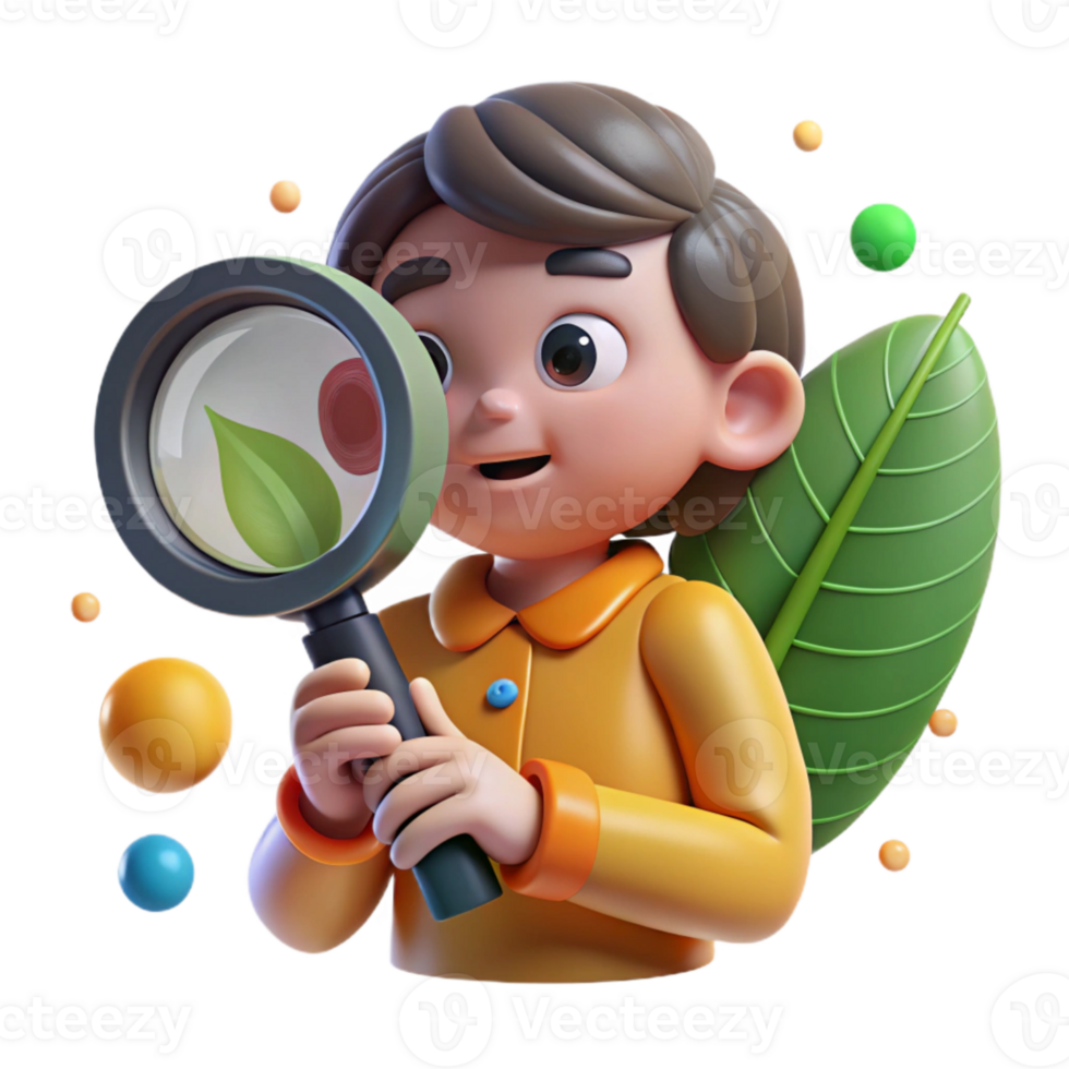 beautiful contemporary Child Looking Through Magnifying Glass at Leaf Isolated original png