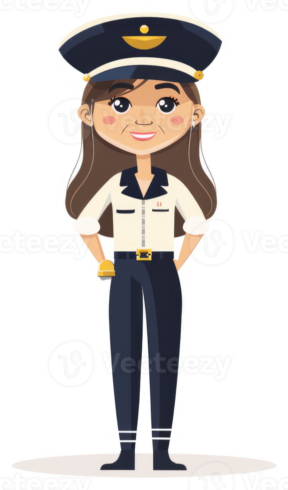 A cheerful cartoon female officer in a uniform. png