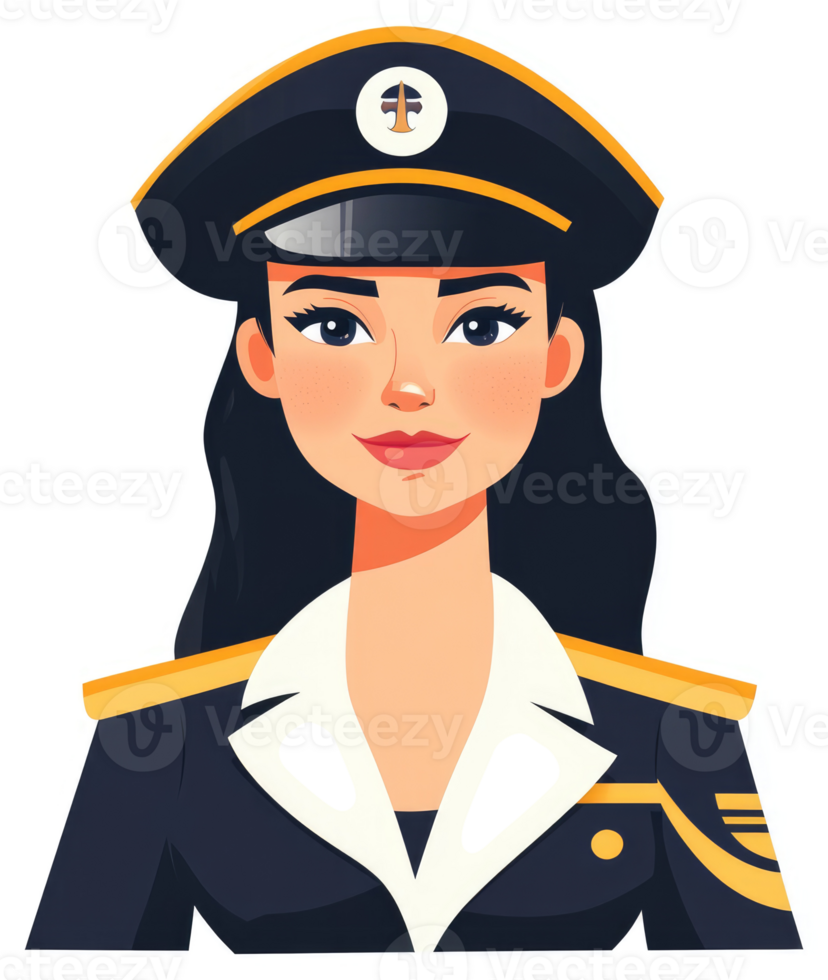 A female officer in a navy uniform, with a confident expression. png