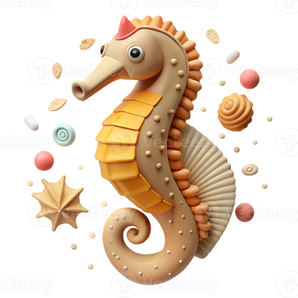 dramatic traditional Dried Seahorse Cutout with Curved Tail detailed png