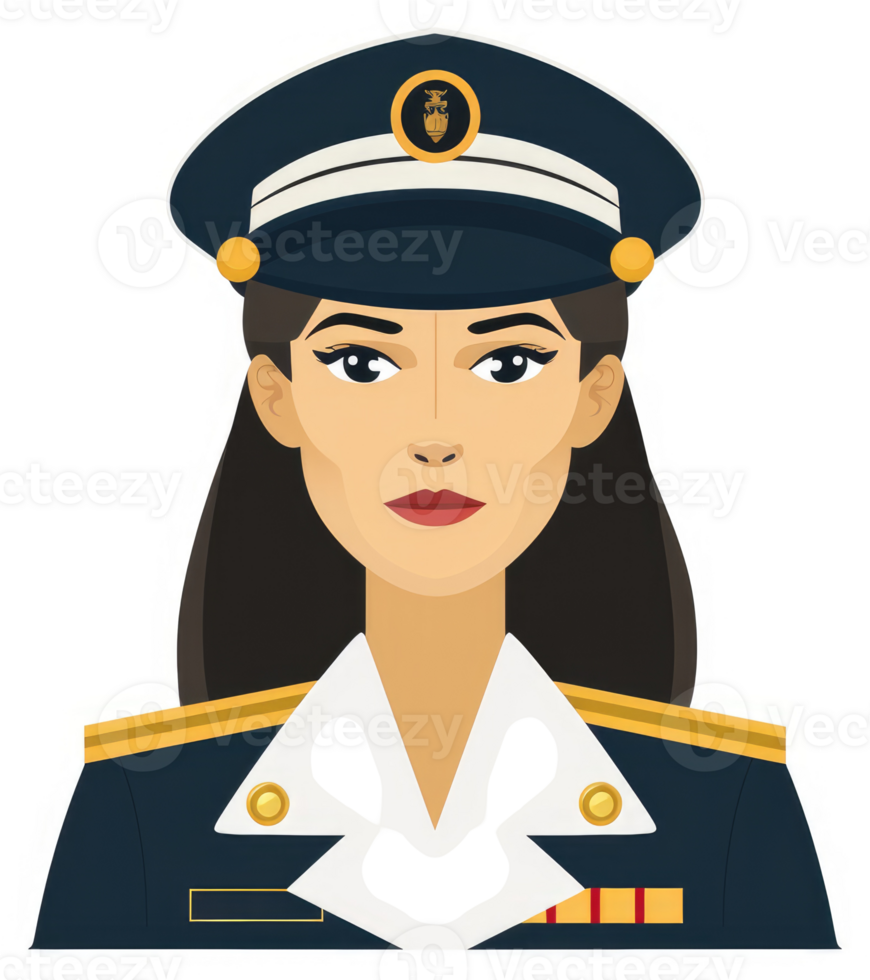 A female military officer in a navy uniform. png