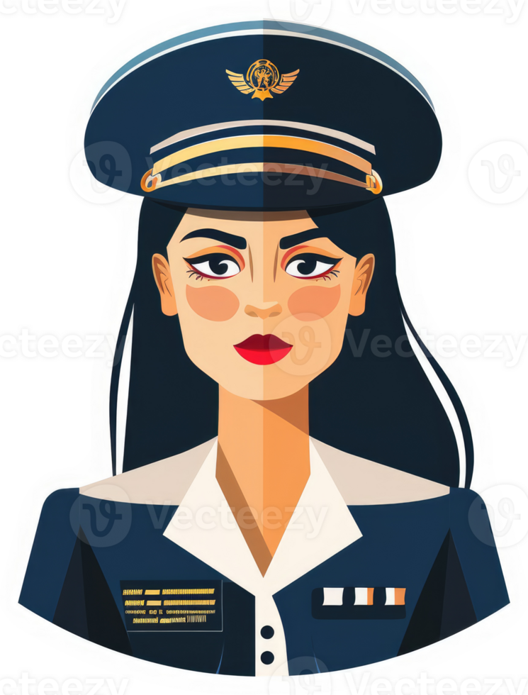 A stylized illustration of a female aviator in uniform. png