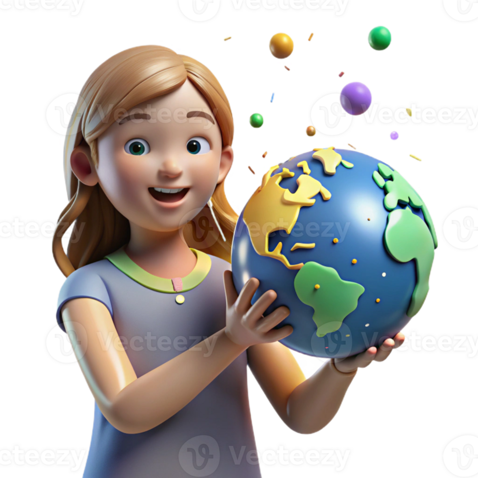 extraordinary artistic Girl Holding Earth Globe Transparent Background high resolution png