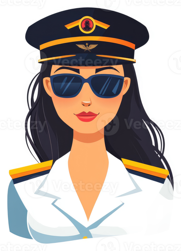 A female aviator in a military uniform and sunglasses. png