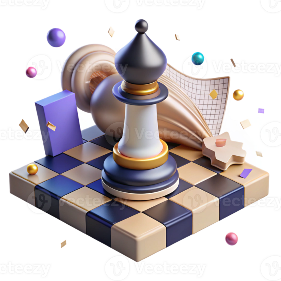 wonderful minimalist Chess Piece Knight on Checkered Board with Transparent Background authentic png