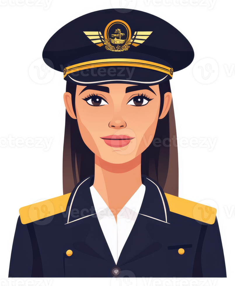 A female aviator in a navy uniform with a gold insignia. png