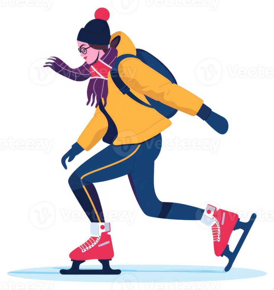 A person ice skating in warm winter attire. png