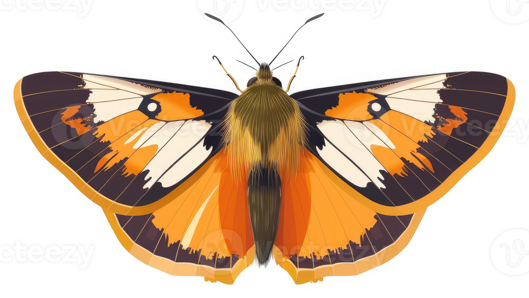 A vibrant illustration of a butterfly with intricate orange, white, and black wing patterns. png