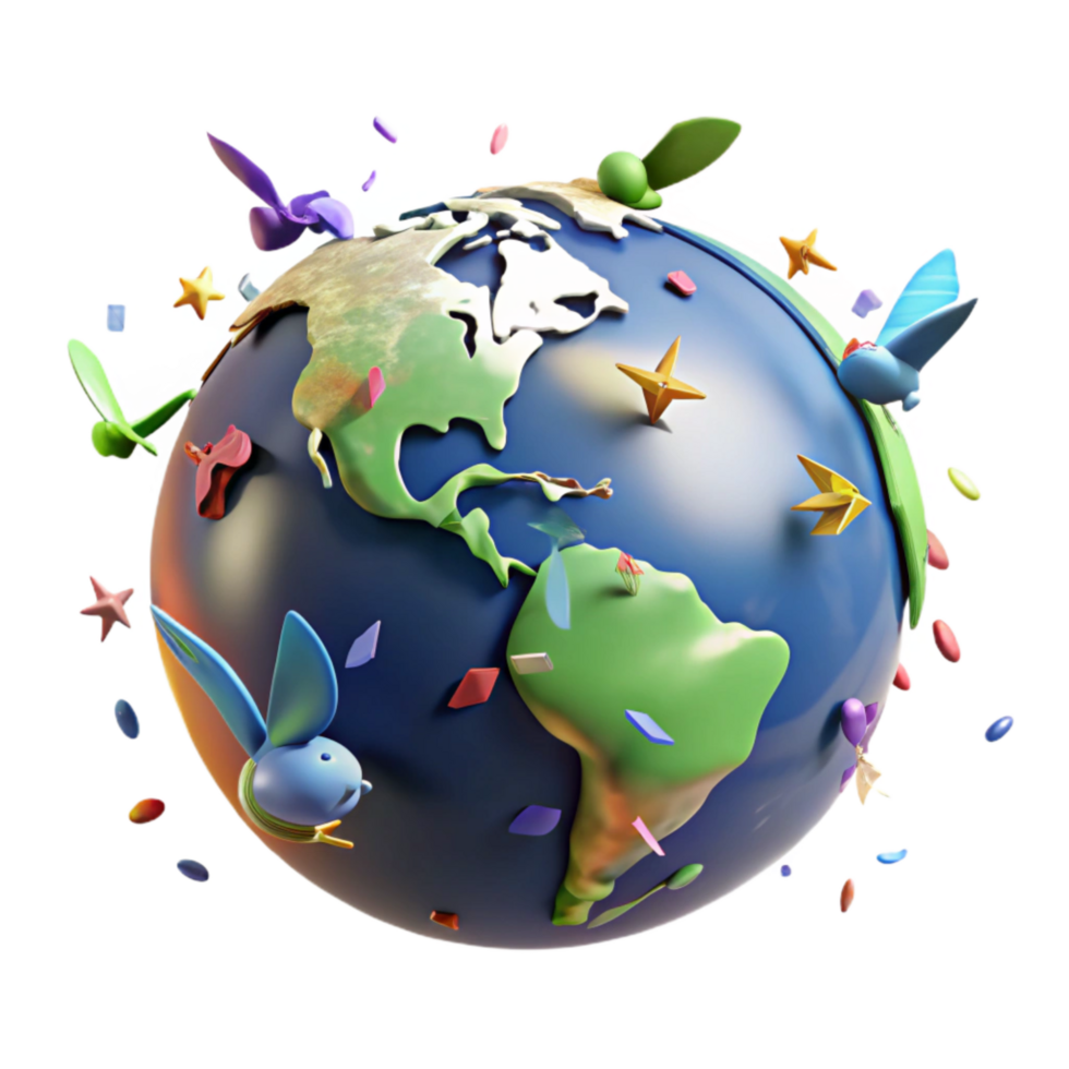 vibrant abstract Globe with Flying Birds Transparent Background high quality png