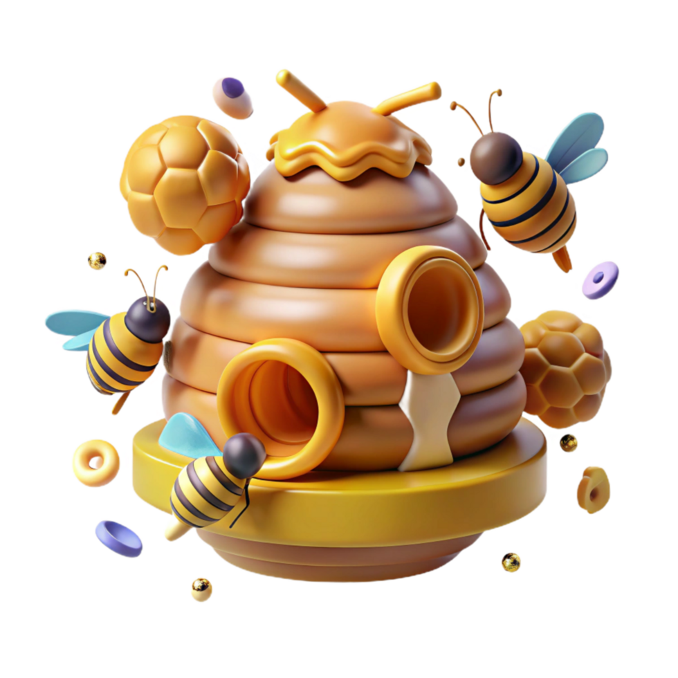 dramatic traditional Beehive with Active Bees Cutout premium png
