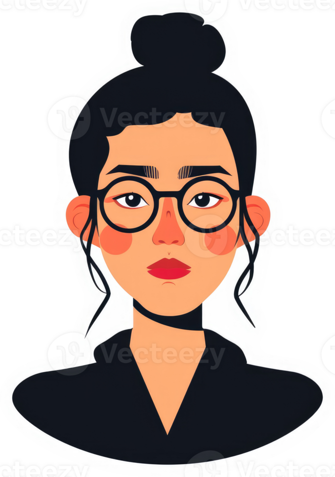 A stylish woman with glasses and a bun. png