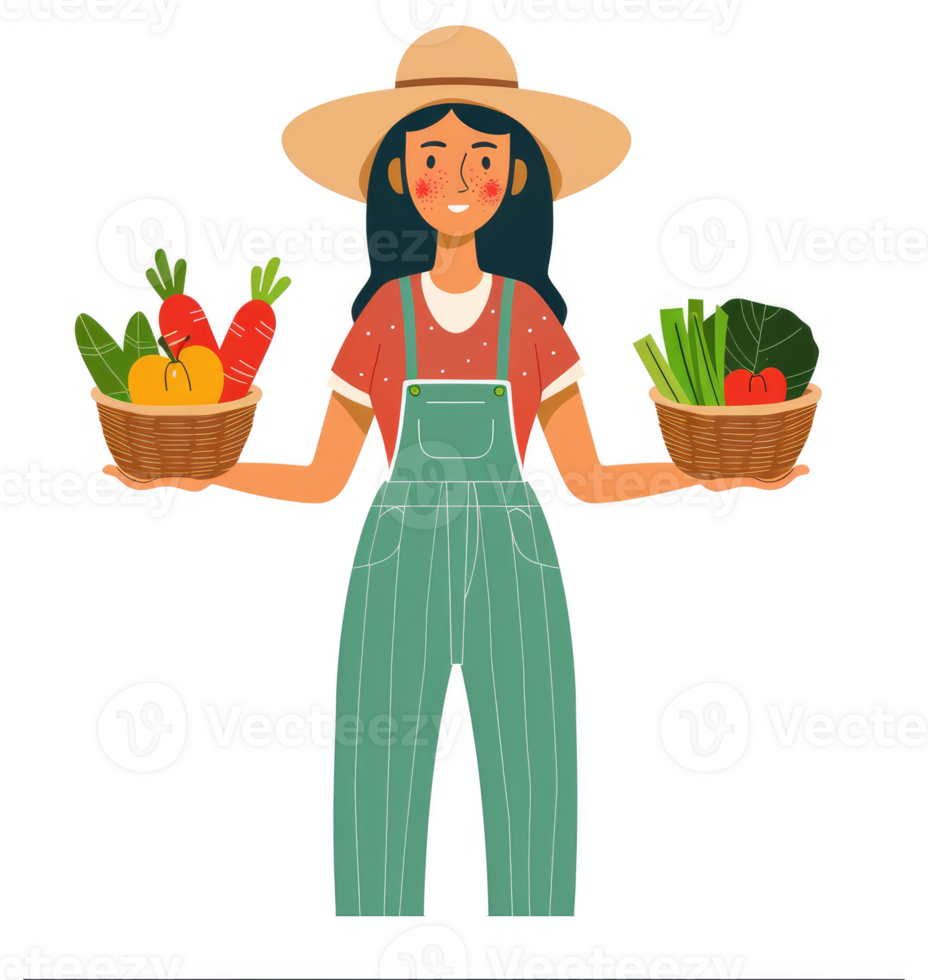 A farmer holds baskets of fresh produce. png