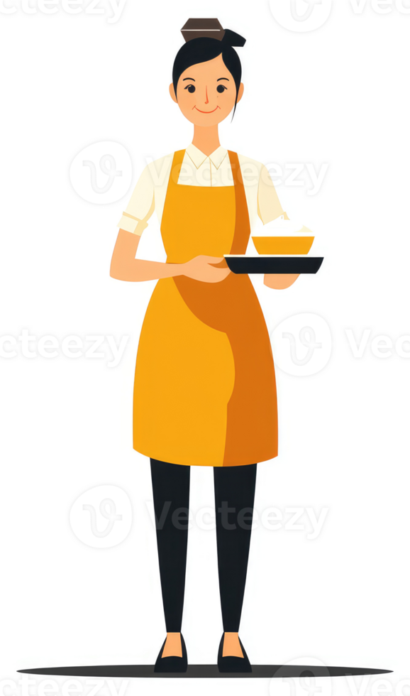 A friendly female server carrying a tray of food. png
