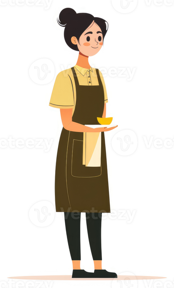 A friendly cafe worker holding a dish. png