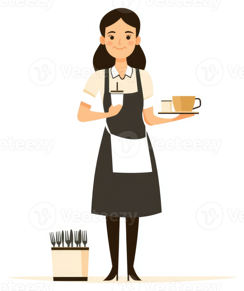A friendly cafe worker carrying a tray of drinks. png