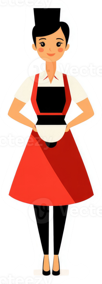 A cheerful cartoon illustration of a woman in traditional attire. png