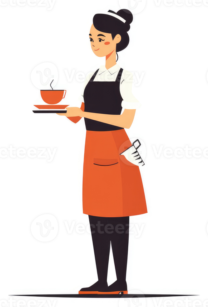 A friendly cafe worker carrying a tray of coffee. png