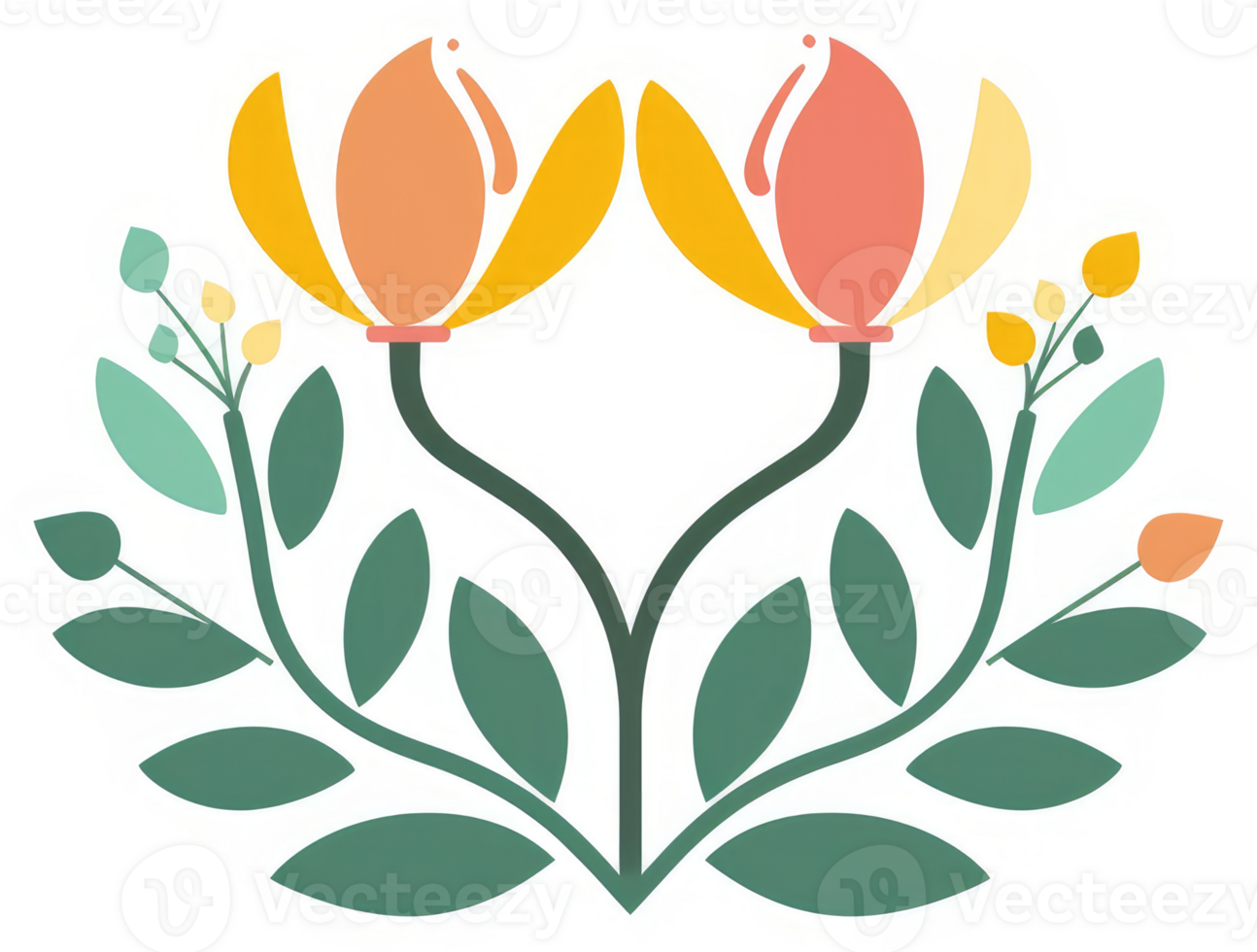 Two stylized flowers with lush greenery. png