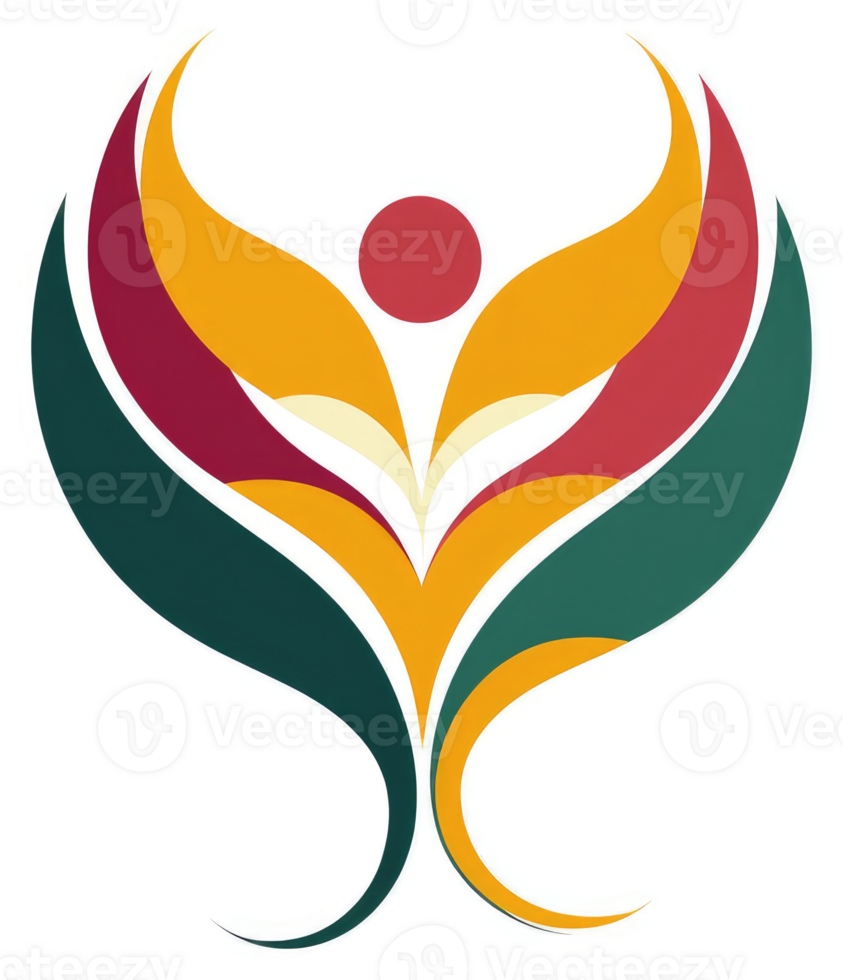 A stylized floral design emblem with a central figure, representing growth and vitality. png