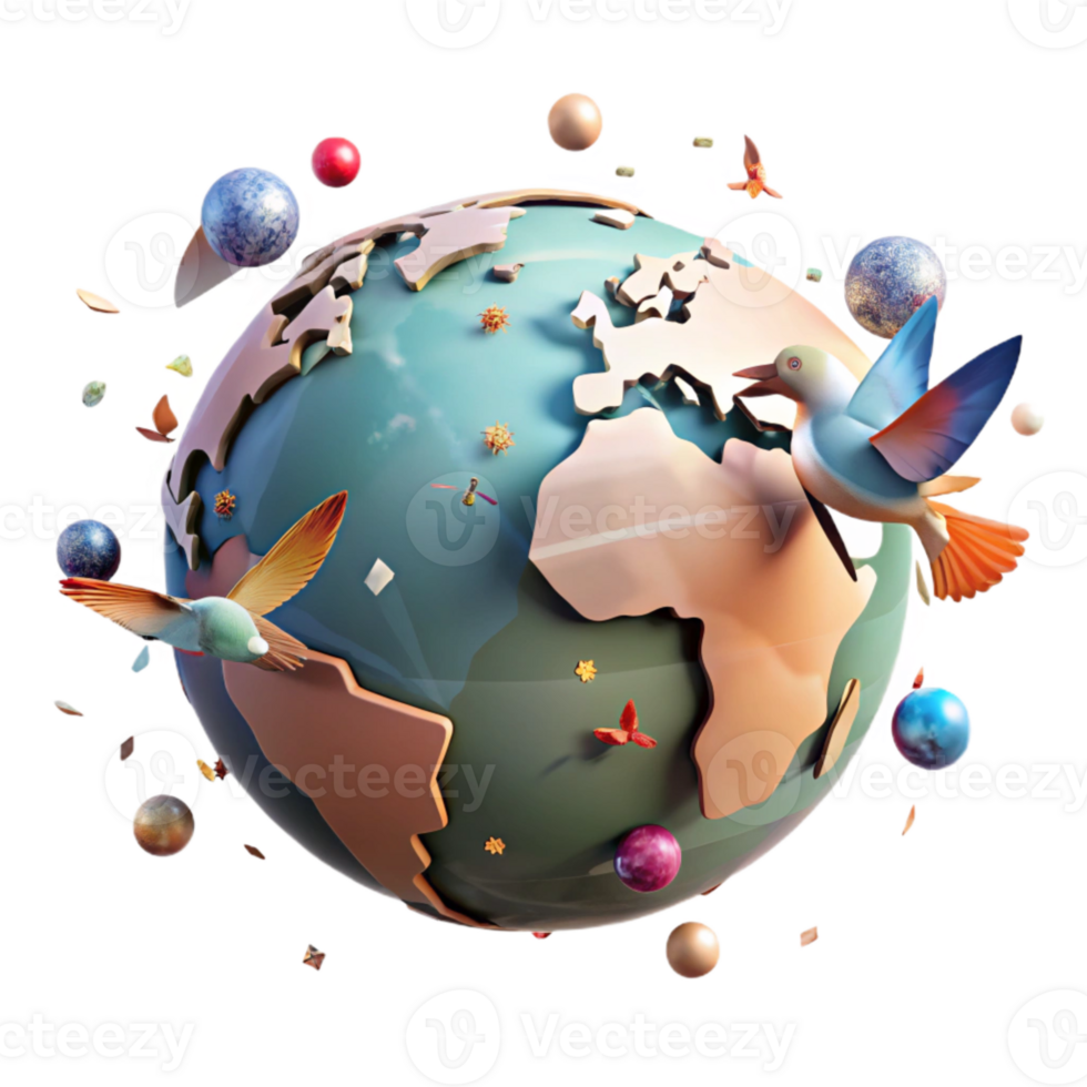 wonderful classic Globe with Flying Birds Transparent Background authentic png