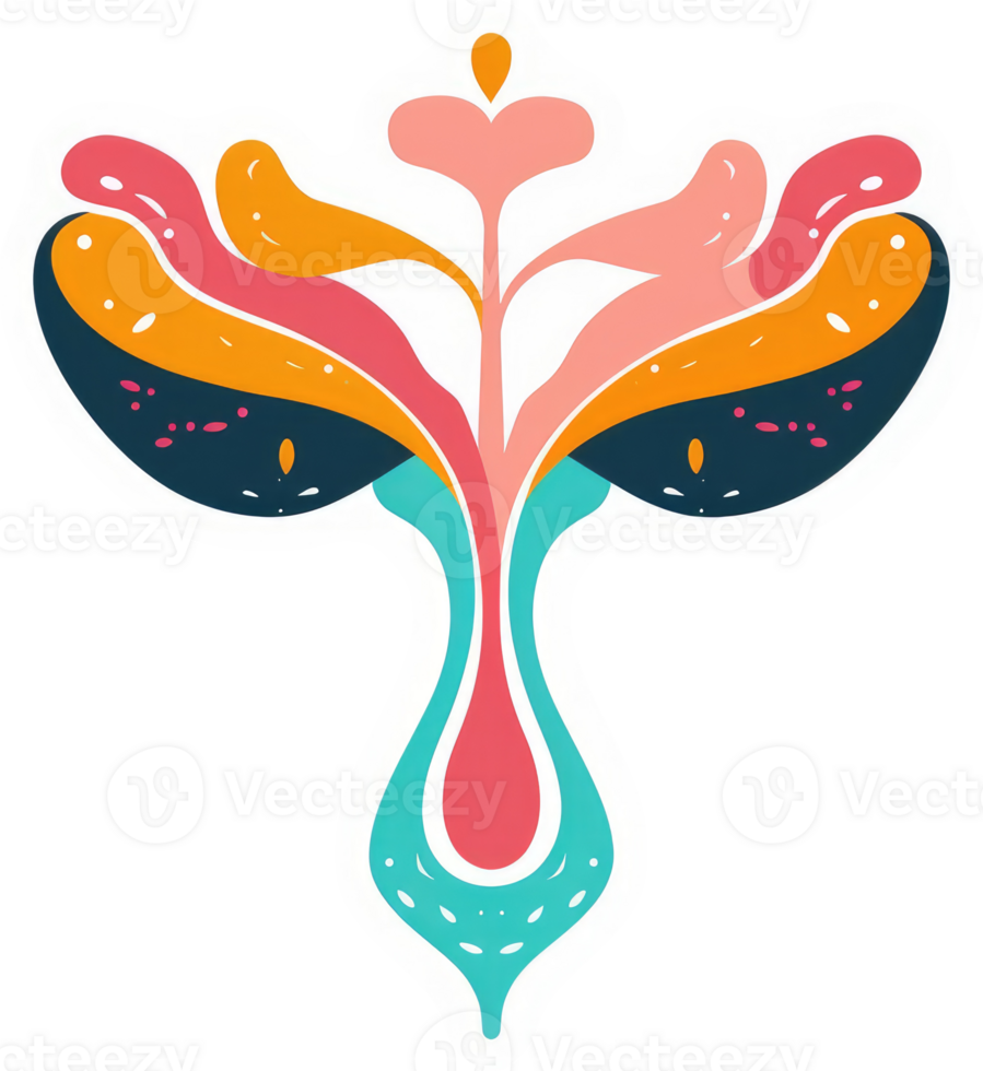 A vibrant, abstract flower-like design with flowing colors. png
