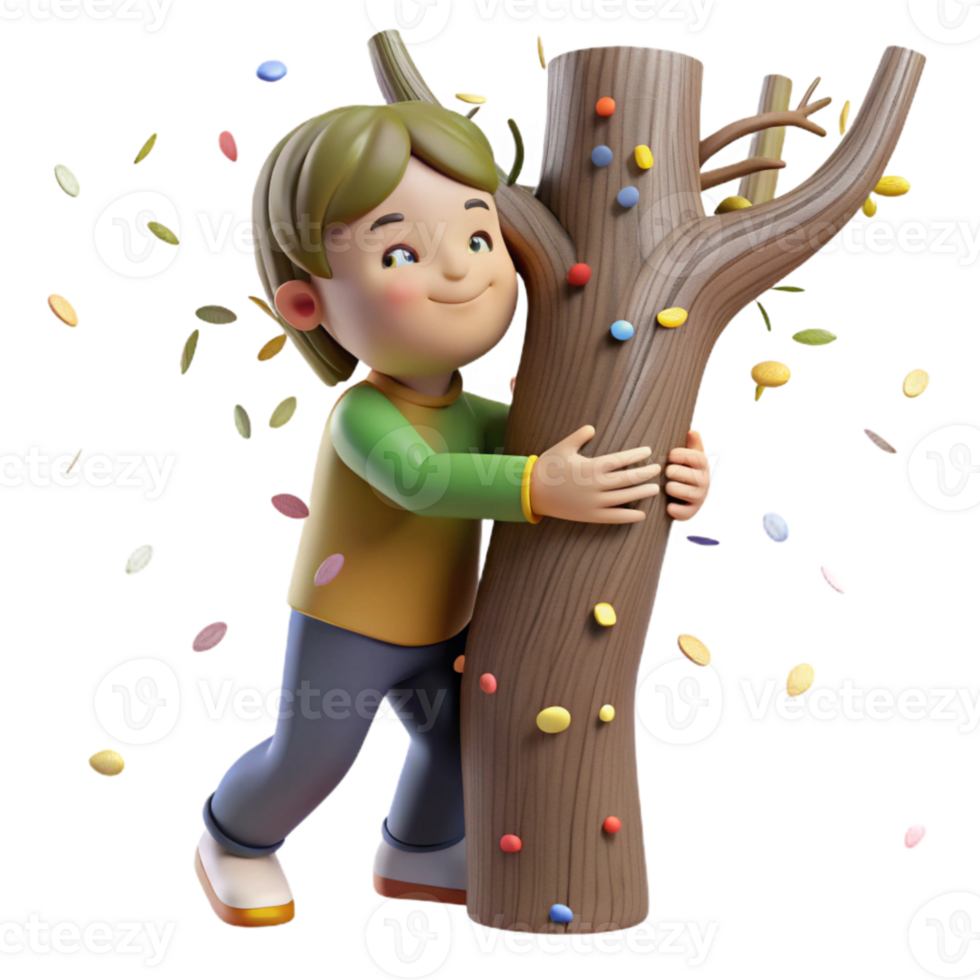 vibrant vintage Child Hugging Tree Gentle Lighting Transparent Background authentic png