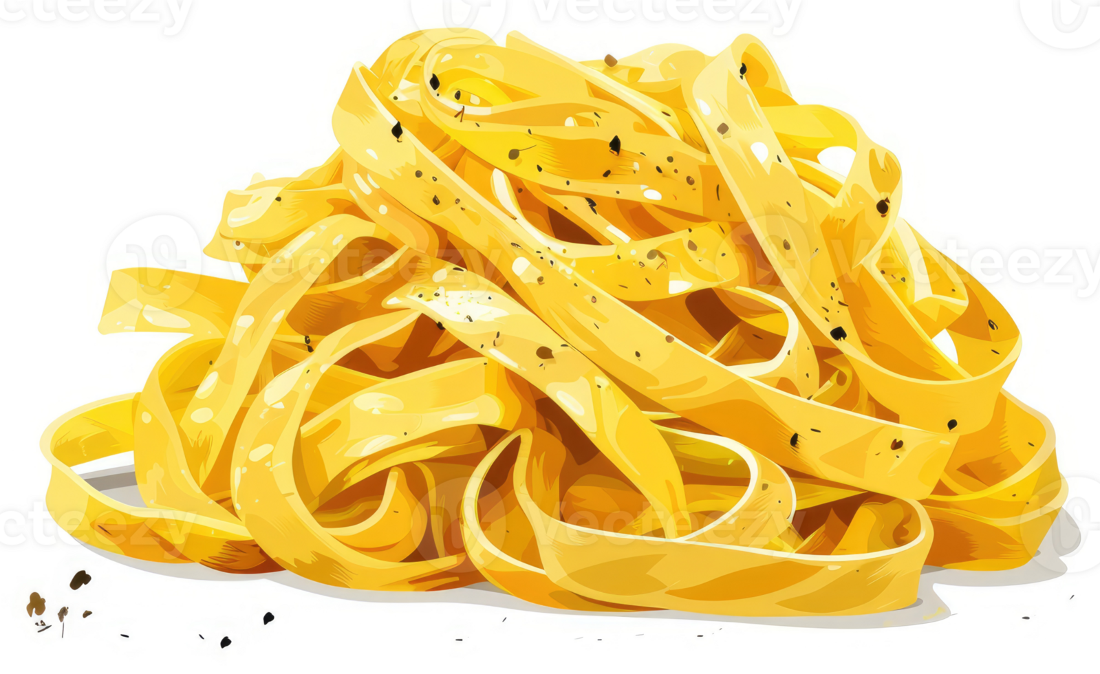 A heap of golden yellow pasta tossed with black pepper. png