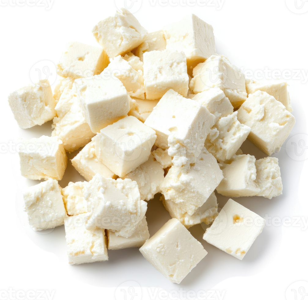Cubed feta cheese, a dairy product perfect for salads and dishes. png