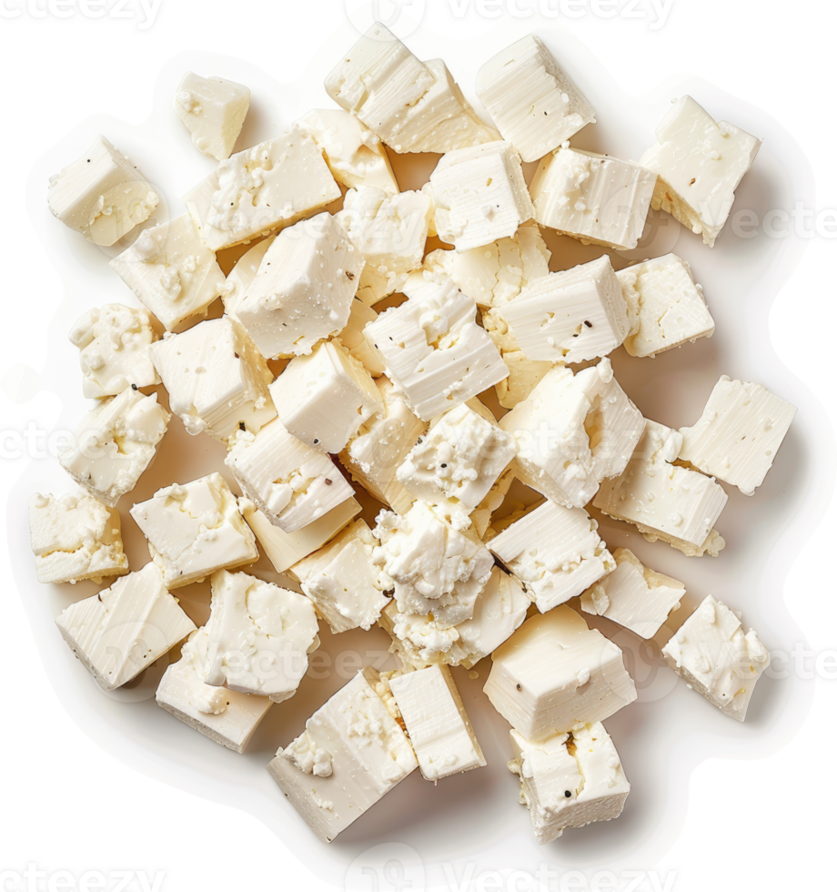 Cubed white cheese, ready to use in culinary preparations. png